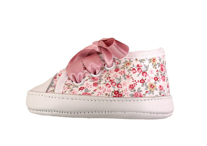 Cuquito Baby Girls Shoes - Pink Floral with Satin Ribbons