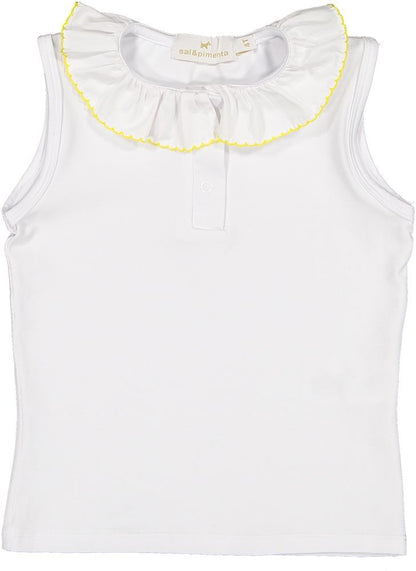 Sal & Pimenta Girls Sleeveless Top - Yellow Picot Trim
