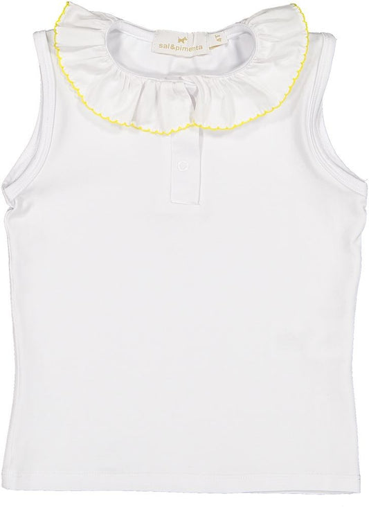 Sal & Pimenta Girls Sleeveless Top - Yellow Picot Trim