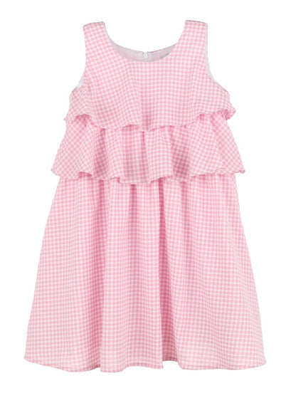 Luli & Me Girls Sleeveless Ruffle Dress - Pink Gingham