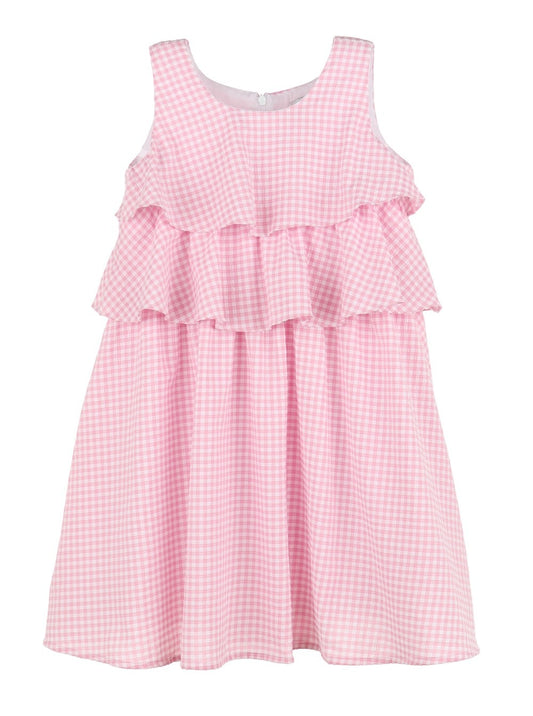 Luli & Me Girls Sleeveless Ruffle Dress - Pink Gingham