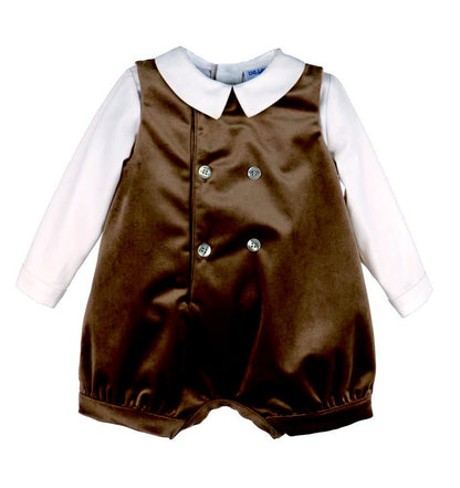 Luli & Me Boys Dressy Jon Jon with Shirt - Velvet - Chocolate Brown