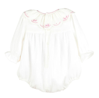 Sophie & Lucas Baby Girls Cuddle Cotton Bubble - Scallop Collar - Lavender Embroidery