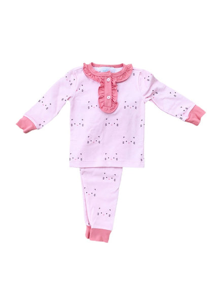 James & Lottie Girls Jammies - Two Piece Pajamas - Pink Cats