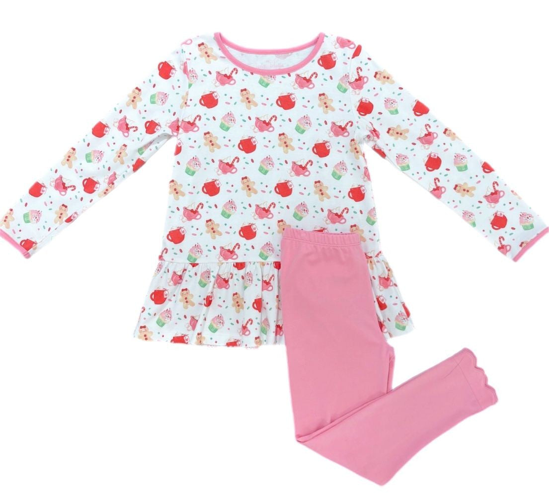 James & Lottie Girls Christmas Gingerbread Knit Peggie Peplum Top & Leggings
