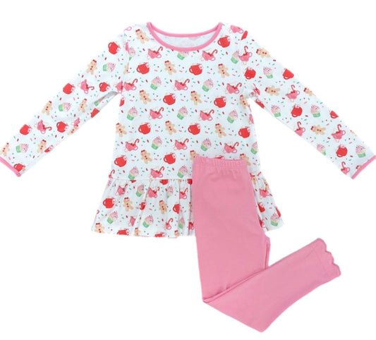 James & Lottie Girls Christmas Gingerbread Knit Peggie Peplum Top & Leggings