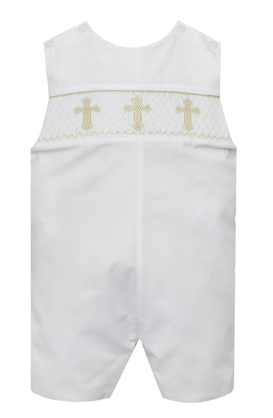 Petit Bebe Baby / Toddler Boys White Jon Jon - Smocked Ecru Crosses by Petit Bebe