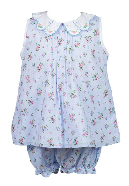 Proper Peony Toddler Girls Bea Blue Floral Dotted Swiss Bloomers Set