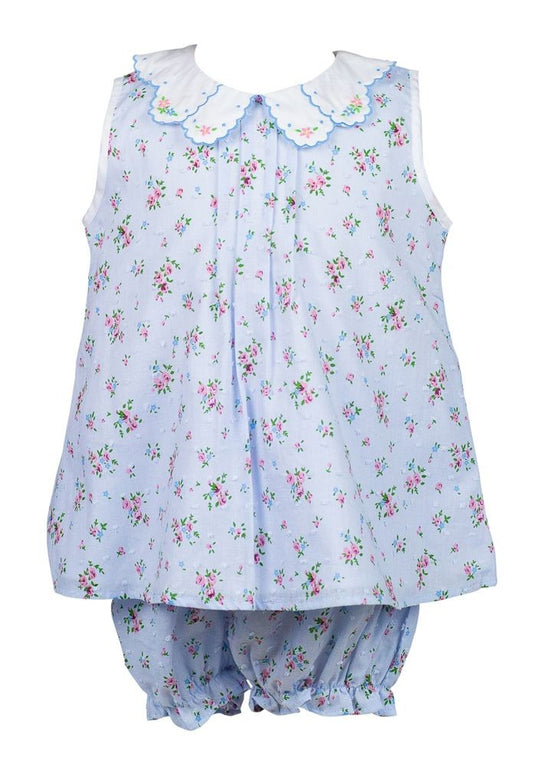 Proper Peony Toddler Girls Bea Blue Floral Dotted Swiss Bloomers Set