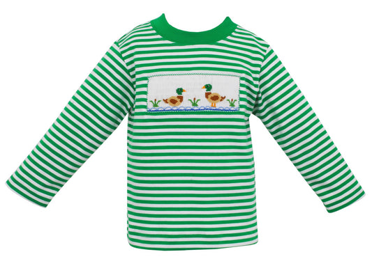 Anavini Boys Green Stripe Knit Shirt - Smocked Duck Life