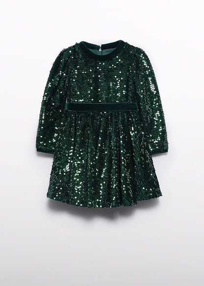 Abel & Lula Girls Sequin Velvet Holiday Party Dress - Green 12 Abel & Lula Girls Sequin Velvet Holiday Party Dress - Green 12