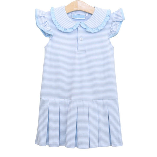 Trotter Street Kids Girls Camilla Knit Dress - Light Blue Stripe