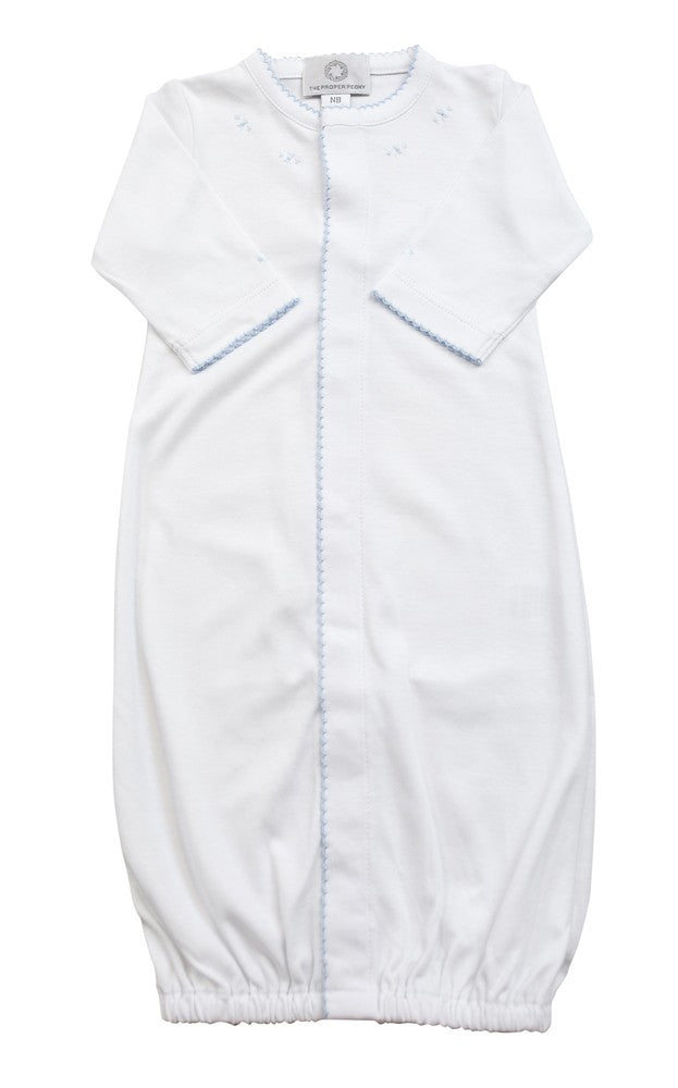 The Proper Peony Layette - Baby Boys Pima Converter Gown - White with Blue