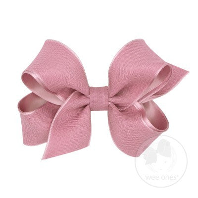 Wee Ones Girls Canvas Linen and Satin Overlay Bow - Dusty Rose Pink