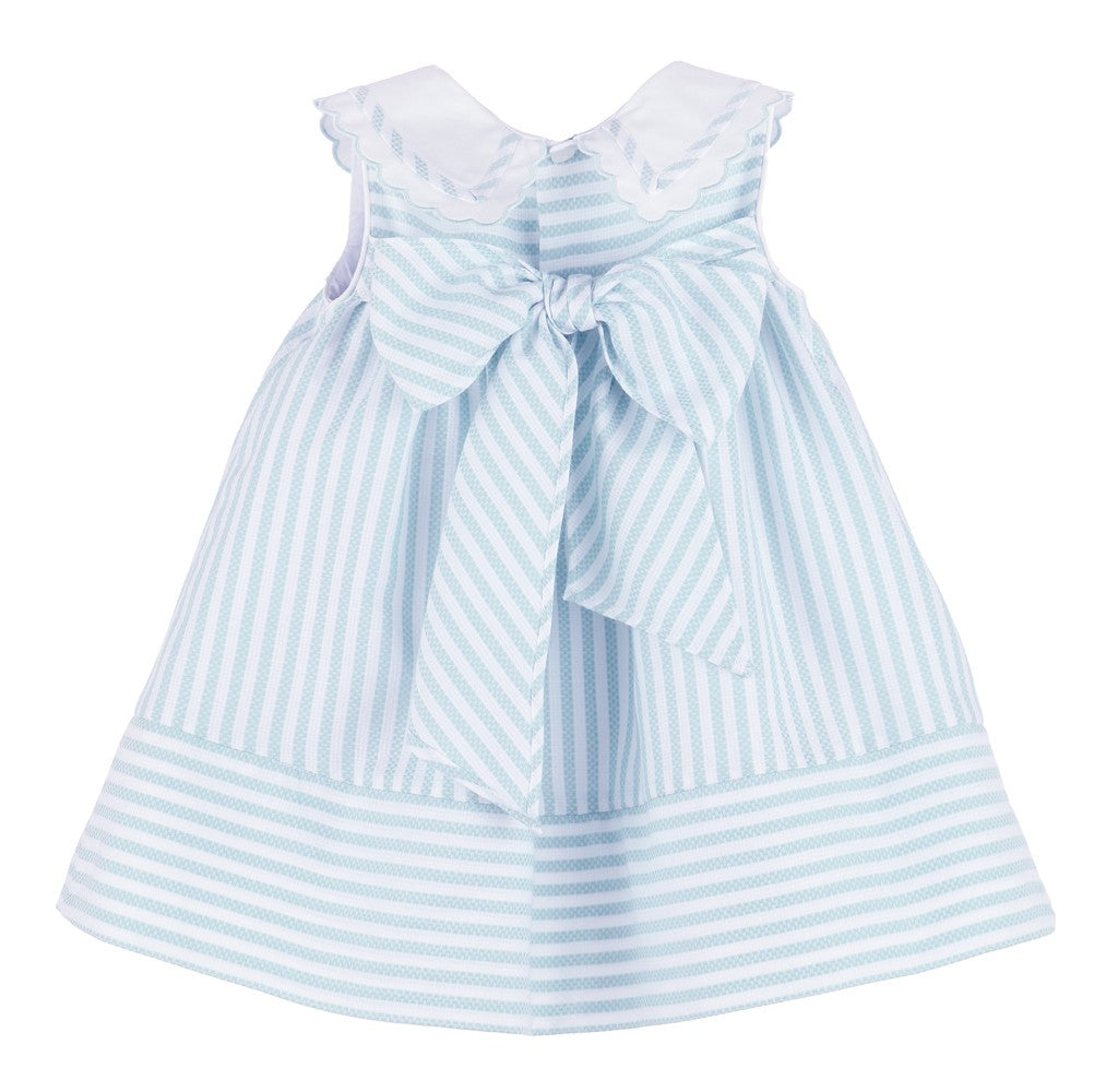 Sophie & Lucas Girls Coastal Classics Striped Dress - Fancy Collar - Blue