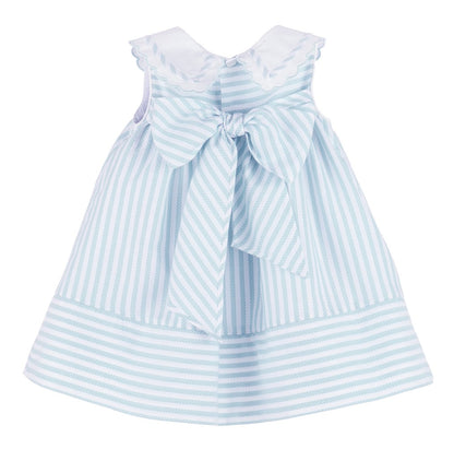 Sophie & Lucas Girls Coastal Classics Striped Dress - Fancy Collar - Blue