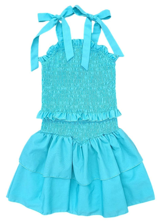 James & Lottie Be Elizabeth Girls Smocked Woven Dress - Turquoise by James & Lottie
