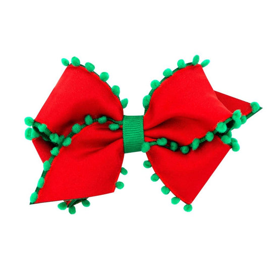 Wee Ones Girls Hair Bow - Red with Green Pom Poms