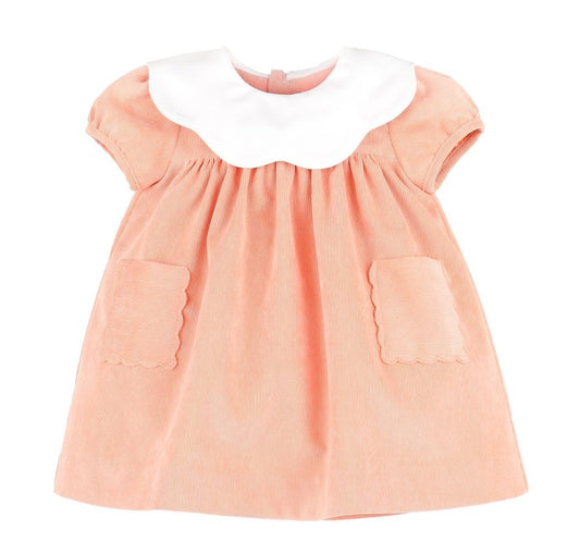 Sophie & Lucas Girls Pumpkin Cord Dress - Scallop Collar & Pockets