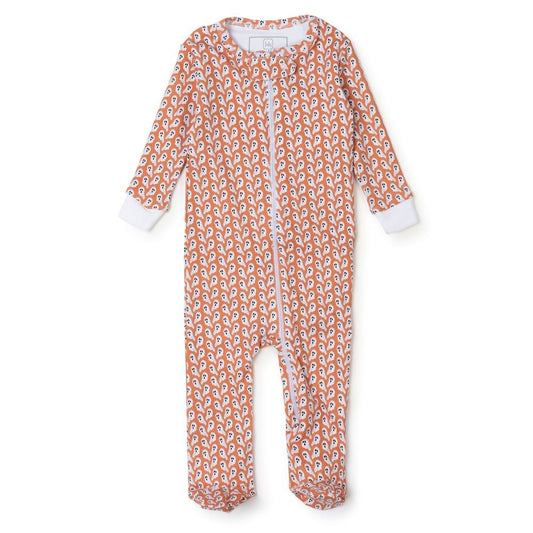 Lila & Hayes Boys / Girls Unisex Parker Zipper Pajamas - Orange Halloween Ghosts