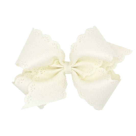 Wee Ones Girls Hair Bow on Clip - Eyelet Edge - Antique White