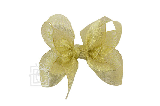 Beyond Creations Girls Metallic Ribbon Double Knot Bow on Clip - Gold
