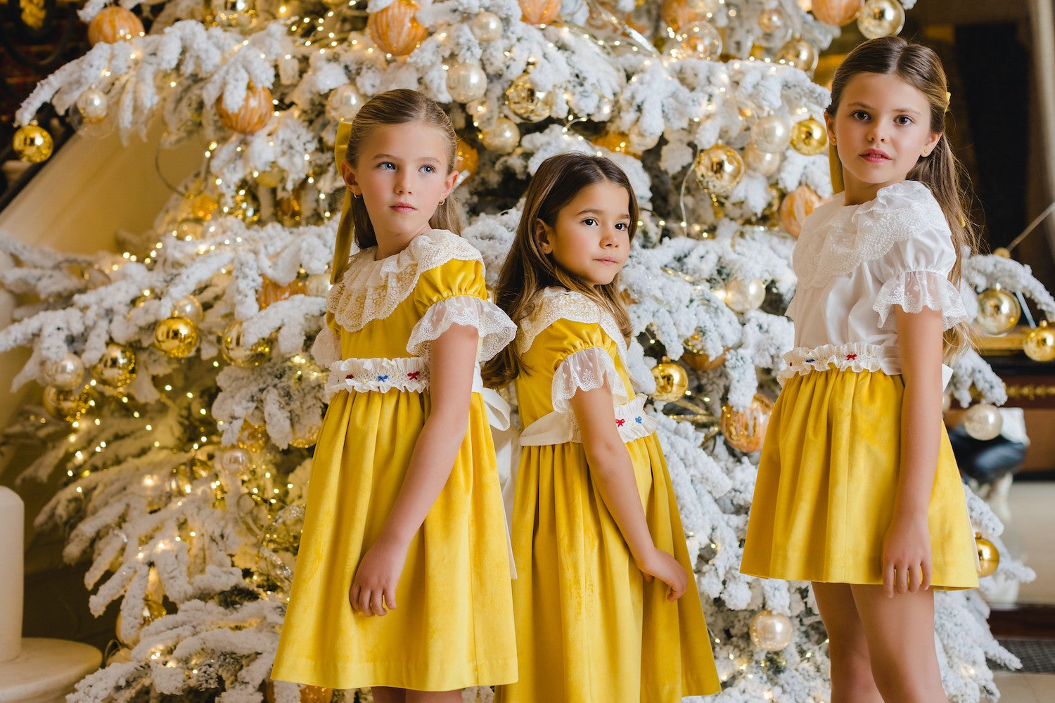 Sal & Pimenta Girls Velvet Holiday Dress - Golden Velvet with Smocked Bows Best Dressed Child Sal & Pimenta Girls Velvet Holiday Dress - Golden Velvet with Smocked Bows Best Dressed Child