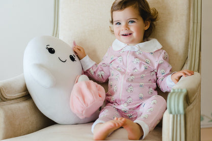 Sal & Pimenta Girls Halloween Pajamas - Pink Glows in the Dark Ghosts - One Piece with Zipper