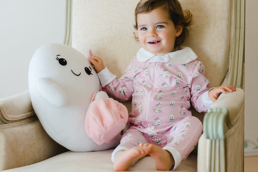 Sal & Pimenta Girls Halloween Pajamas - Pink Glows in the Dark Ghosts - One Piece with Zipper