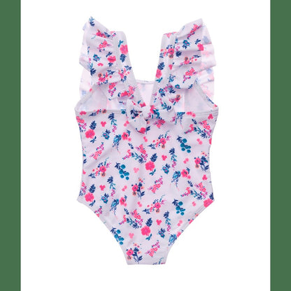 Snapper Rock Girls Pretty Petals Ruffle Shoulder Swimsuit - Bow on Back