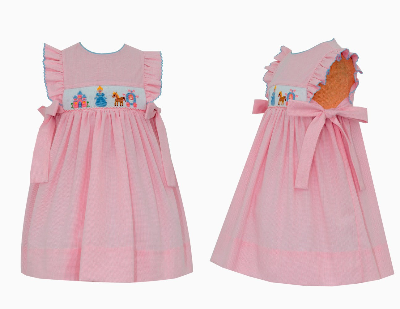 Petit Bebe Toddler Girls Pink Check Smocked Princess Dress - Side Bows