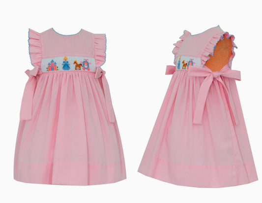 Petit Bebe Toddler Girls Pink Check Smocked Princess Dress - Side Bows by Petit Bebe