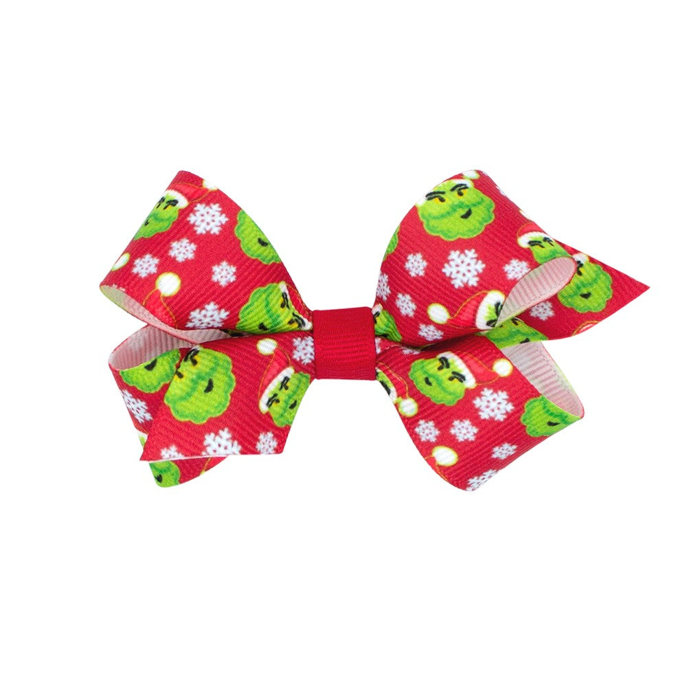 Wee Ones Girls Hair Bow on Clip - Red with Green Christmas Grinch