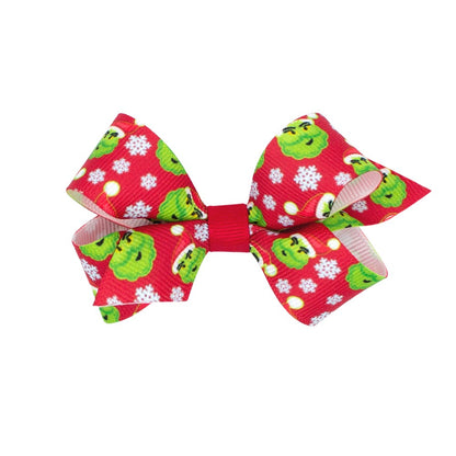 Wee Ones Girls Hair Bow on Clip - Red with Green Christmas Grinch