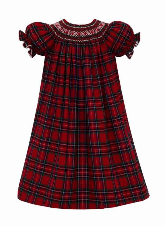 Anavini Couture Girls Red Plaid Smocked Christmas Bishop Dress
