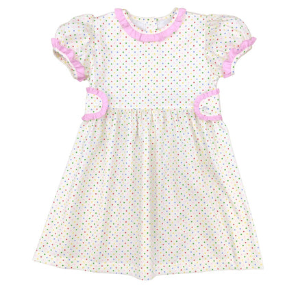 James & Lottie Girls Tabitha Dress - Confetti Dots with Pink Trim by James & Lottie