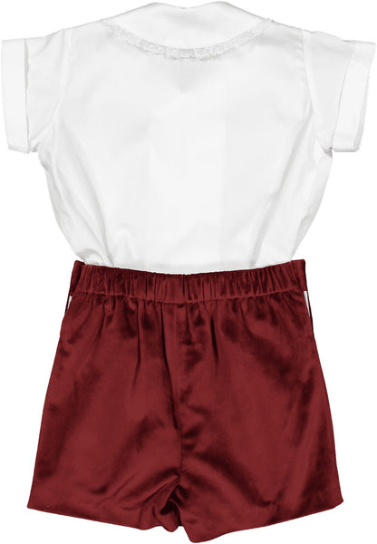 Sal & Pimenta Boys Dressy Button On Set - Velvet - Burgundy