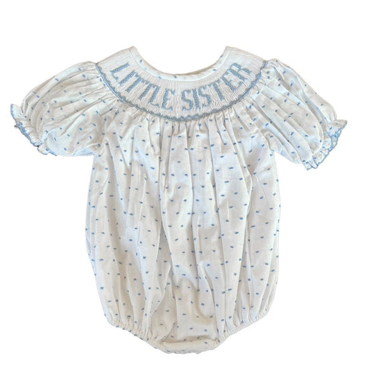 Shop Teeta Baby Girls Swiss Dot Smocked Little Sister Bubble - Blue