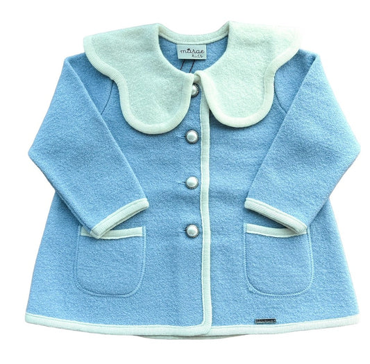 Marae Girls Jacket Coat - Petal Collar - Celeste Sky Blue