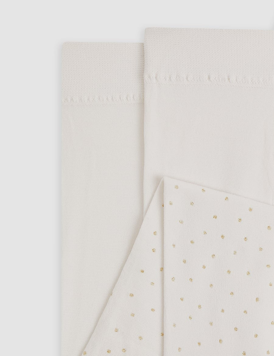 Abel & Lula Girls Ivory Shimmer Gold Polka Dot Tights