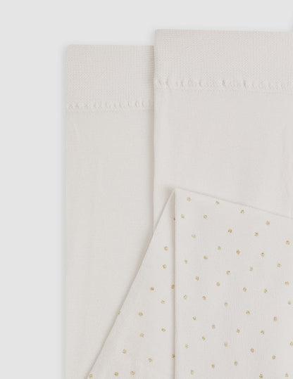 Abel & Lula Girls Ivory Shimmer Gold Polka Dot Tights
