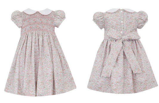 Anavini Girls Pink Liberty Floral Smocked Dress with Sash by Anavini