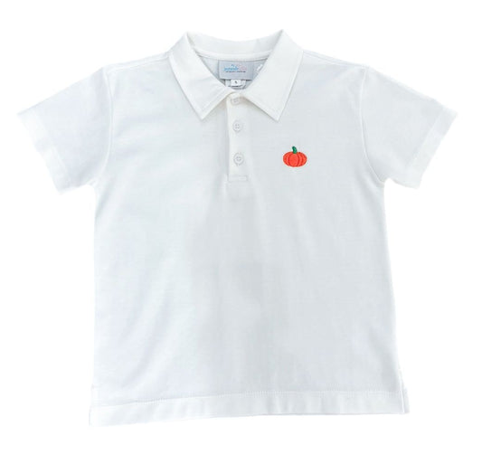 James & Lottie Boys White Polo Shirt - Orange Pumpkin by James & Lottie