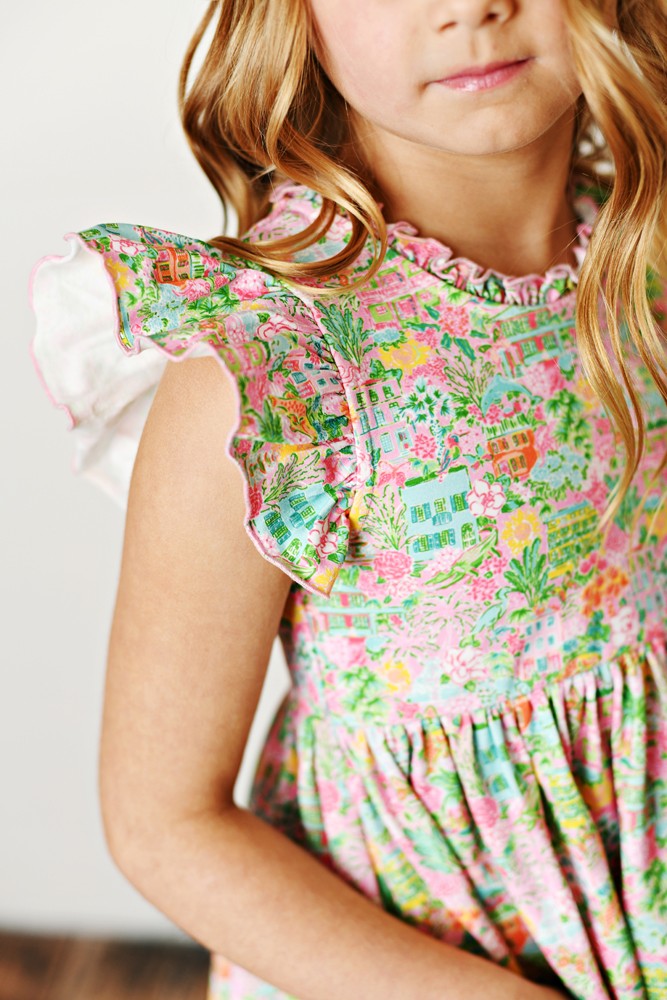 Swoon Baby Girls Pastel Charleston Print Flutter Dress