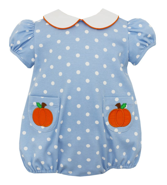 Claire & Charlie Baby Girls Blue / White Dots Bubble - Pumpkin Pockets
