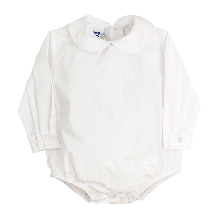 The Bailey Boys White Piped Shirt Onesie - Long Sleeves - Boys