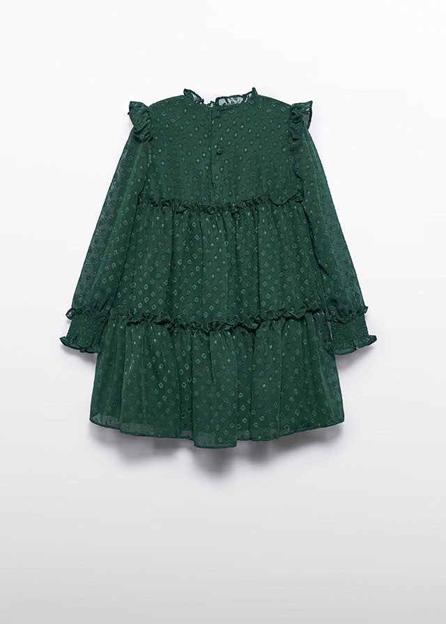 Abel & Lula Girls Dotted Swiss Jacquard Tiered Dress - Bottle Green