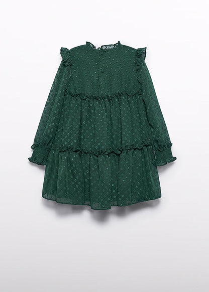 Abel & Lula Girls Dotted Swiss Jacquard Tiered Dress - Bottle Green
