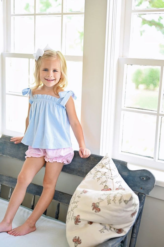 James & Lottie Girls Pima Knit Tie Top - Light Blue by James & Lottie