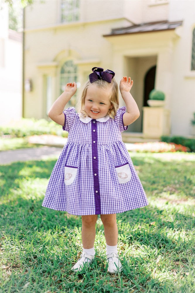 Proper Peony Girls Gingham Football Game Day Dress - Purple Best Dressed Child Proper Peony Girls Gingham Football Game Day Dress - Purple Best Dressed Child